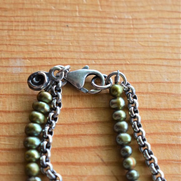 Boho Sage Pearl Necklace 2 Strand Sterling Silver - Picture 8 of 8